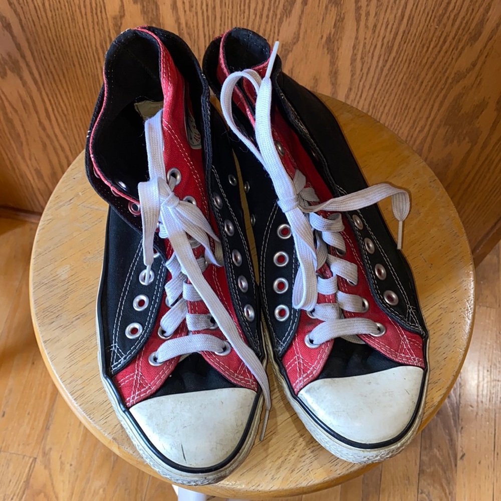 Men's Black and Red High-Top Canvas Sneakers